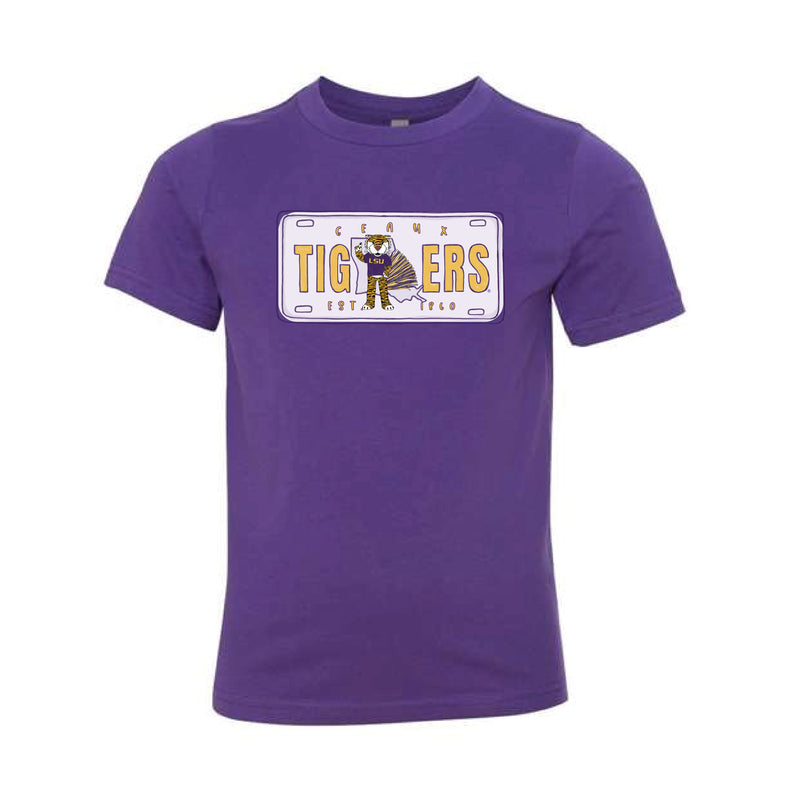 The LSU License Plate | Youth Purple Rush Tee