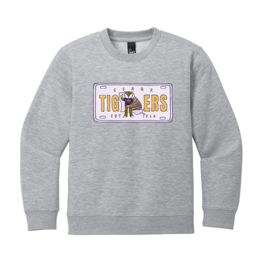 The LSU License Plate | Youth Light Grey Heather Sweatshirt