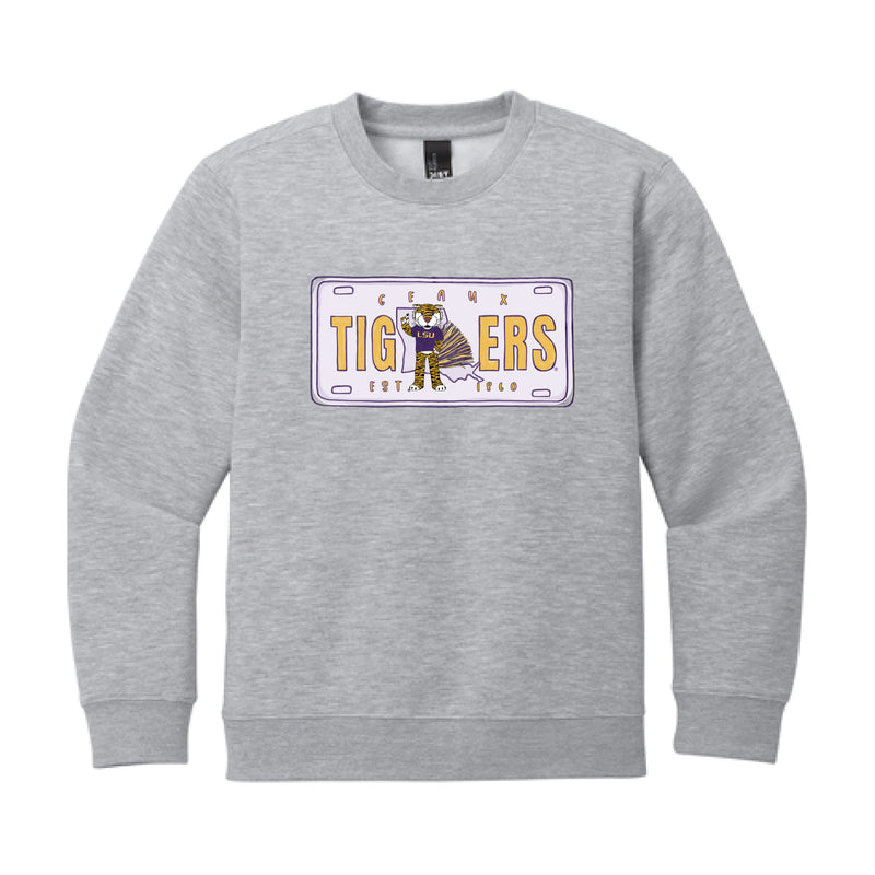 The LSU License Plate | Youth Light Grey Heather Sweatshirt