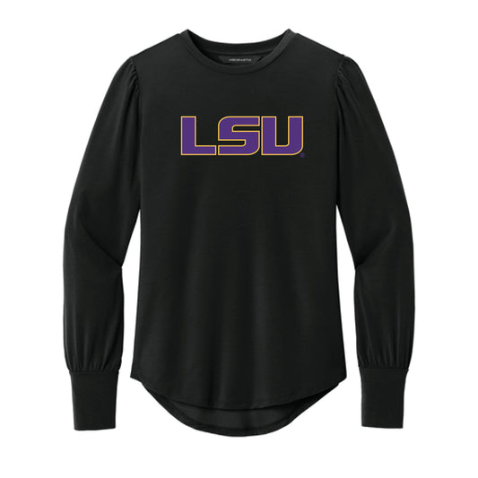 The LSU Logo | Deep Black Long Sleeve Blouson Top