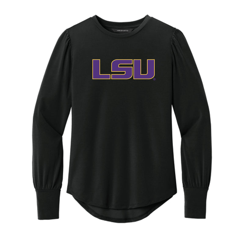 The LSU Logo | Deep Black Long Sleeve Blouson Top