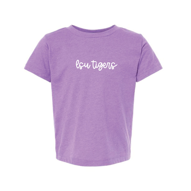 The LSU Tigers Cursive | Toddler Heather Team Purple Tee