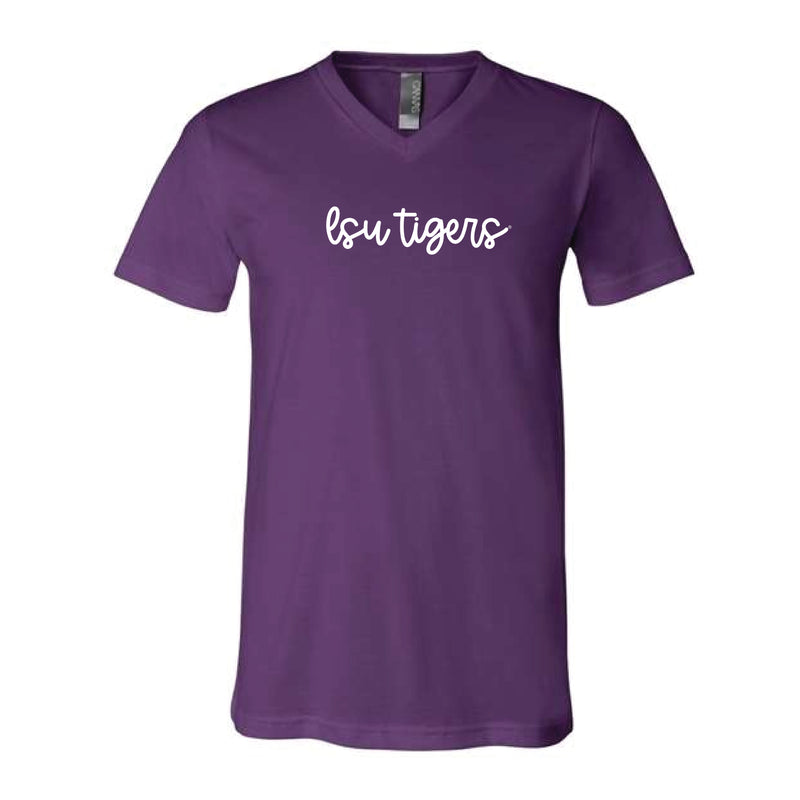 The LSU Tigers Cursive | Team Purple V-Neck Tee