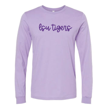 The LSU Tigers Cursive | Dark Lavender Long Sleeve