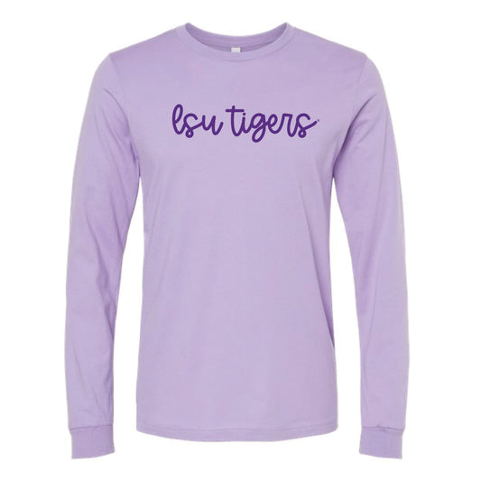 The LSU Tigers Cursive | Dark Lavender Long Sleeve