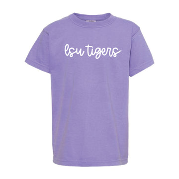The LSU Tigers Cursive | Youth Violet Tee