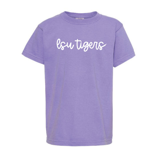 The LSU Tigers Cursive | Youth Violet Tee