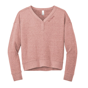 The LSU Tigers Cursive | Grey Frost Fleece V-Neck Sweatshirt