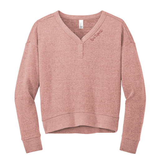 The LSU Tigers Cursive | Grey Frost Fleece V-Neck Sweatshirt