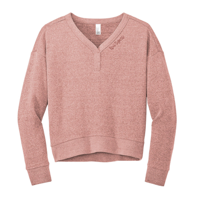 The LSU Tigers Cursive | Grey Frost Fleece V-Neck Sweatshirt