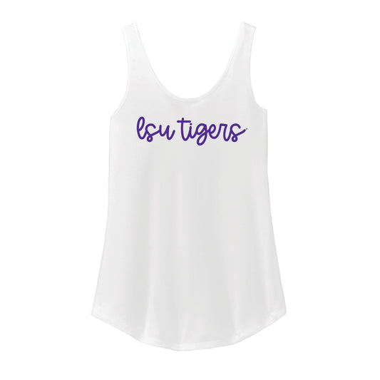 The LSU Tigers Cursive | White Relaxed Tank