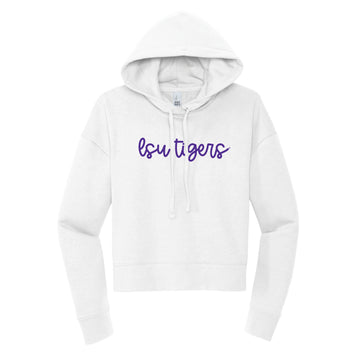 The LSU Tigers Cursive | White Cropped Hoodie
