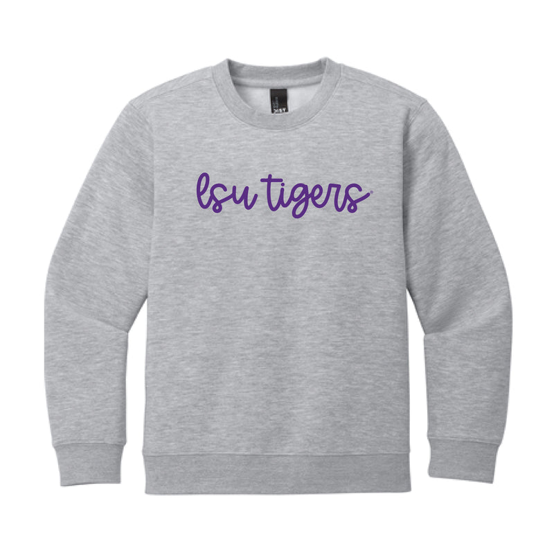 The LSU Tigers Cursive | Youth Light Grey Heather Sweatshirt
