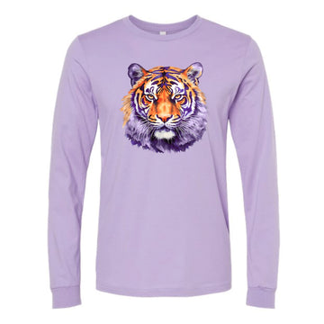 The LSU Watercolor Tigers | Dark Lavender Long Sleeve