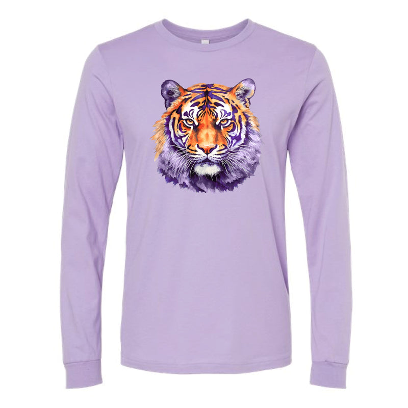 The LSU Watercolor Tigers | Dark Lavender Long Sleeve