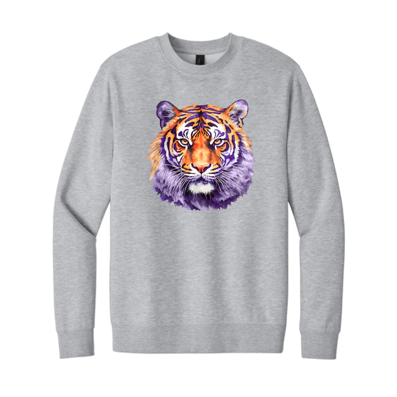 The LSU Watercolor Tigers | Light Heather Grey Sweatshirt