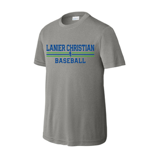 The Lanier Baseball Stripes | Grey Concrete Heather Performance Youth Tee