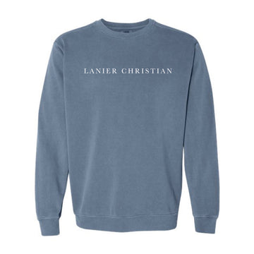 The Lanier Christian Serif | Adult Blue Jean Crewneck Sweatshirt