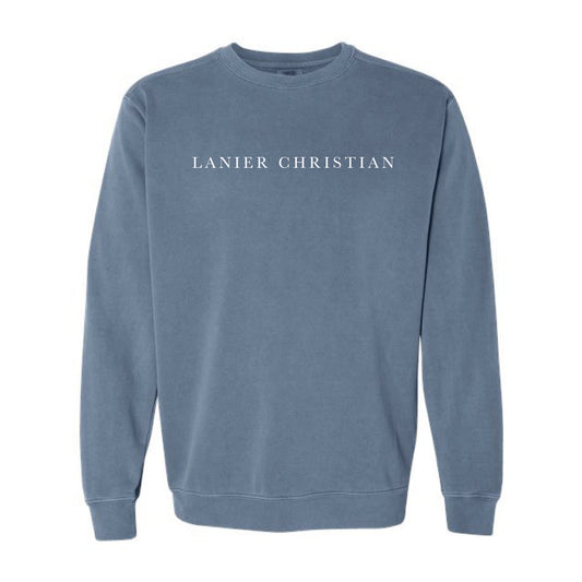 The Lanier Christian Serif | Adult Blue Jean Crewneck Sweatshirt