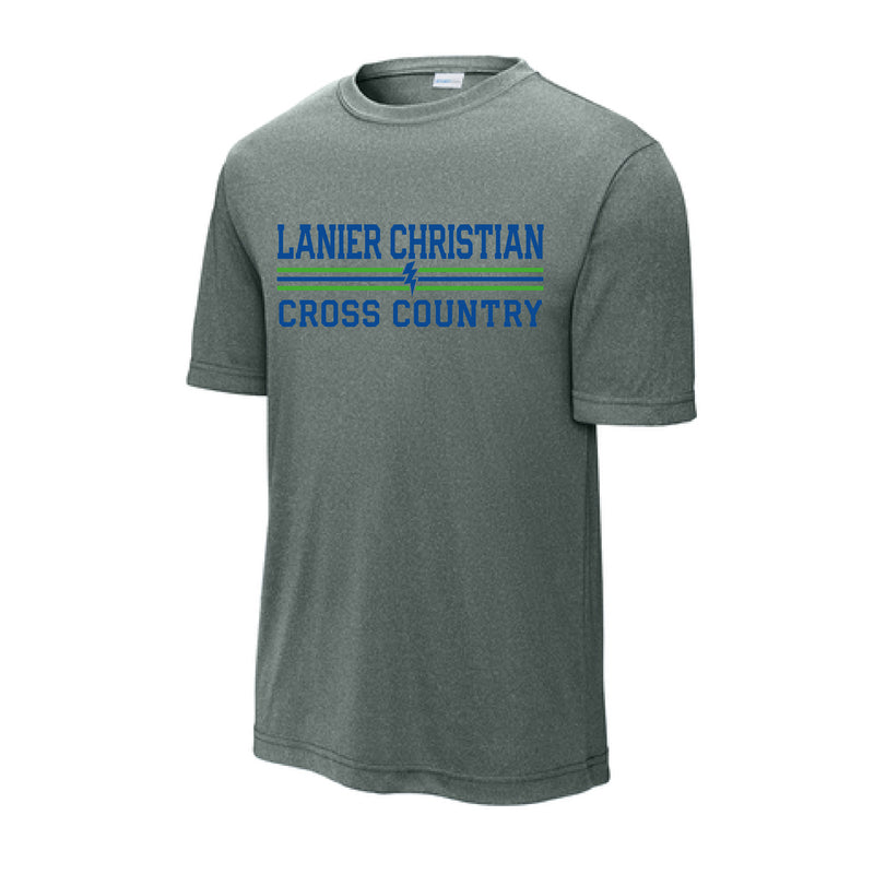 The Lanier Cross Country Stripes | Grey Concrete Heather Performance Tee