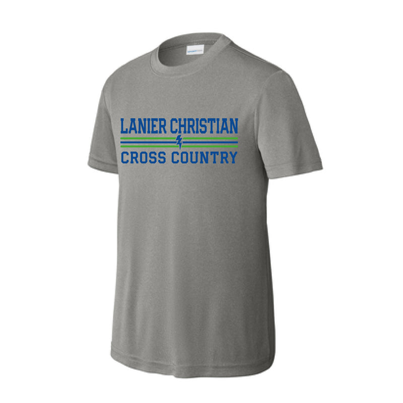 The Lanier Cross Country Stripes | Grey Concrete Heather Performance Youth Tee