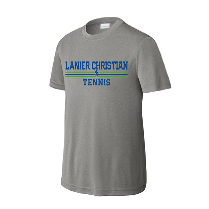 The Lanier Tennis Stripes | Grey Concrete Heather Performance Youth Tee