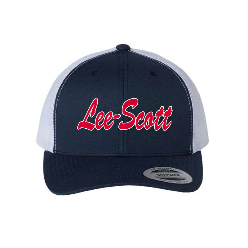 The Lee-Scott Script Logo | Embroidered Navy/White Trucker Cap