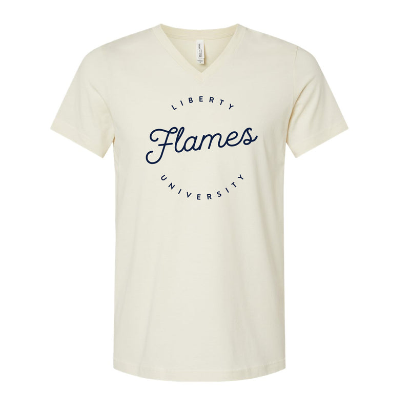 The Liberty University Flames Script | Natural V-Neck Tee