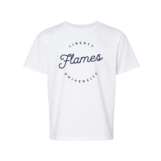 The Liberty University Flames Script | Youth White Tee