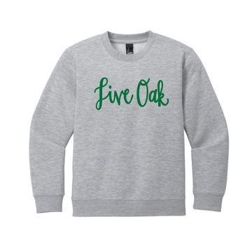 The Live Oak Script | Youth Embroidered Light Heather Grey Sweatshirt