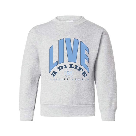 The Live A D1 Life Bold | Ash Youth Crewneck
