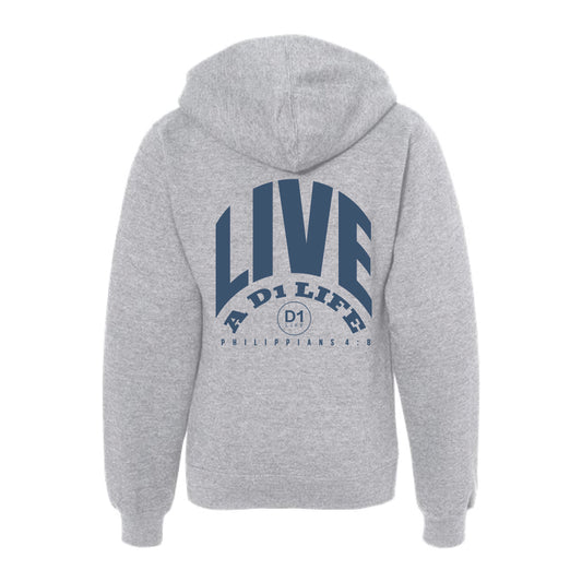 The Live A D1 Life Bold Back | Grey Heather Youth Hooded Sweatshirt