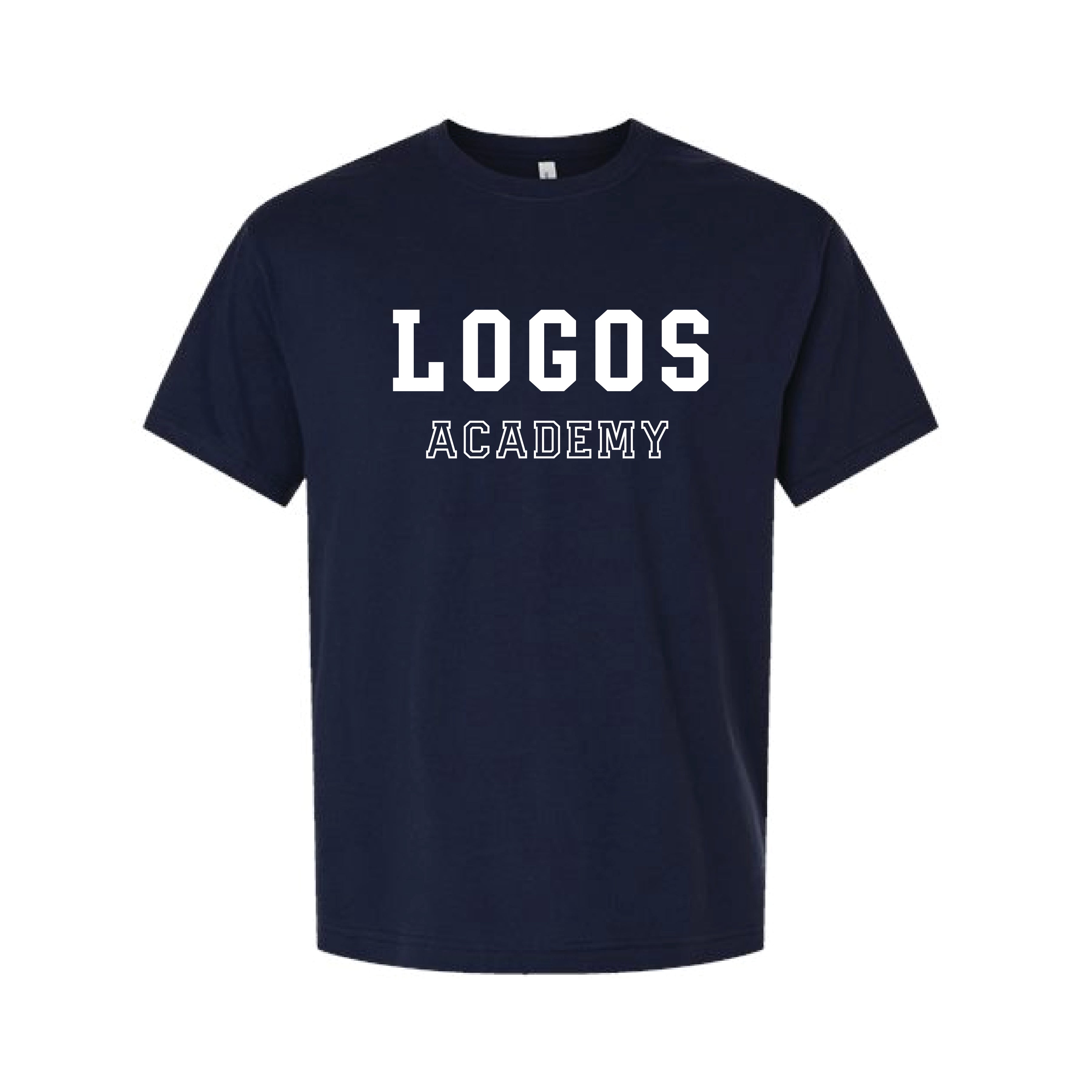 The Logos Academy Block | Adult Navy Tee - Scarlet & Gold