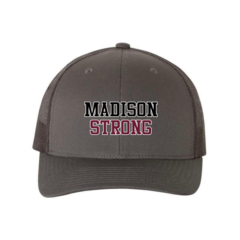 The Madison Strong Stripes | Embroidered Charcoal Retro Trucker Cap