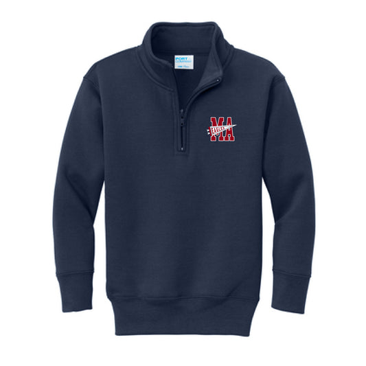 The MA Eagles Flag | Youth Embroidered Navy Quarter Zip Pullover Sweatshirt