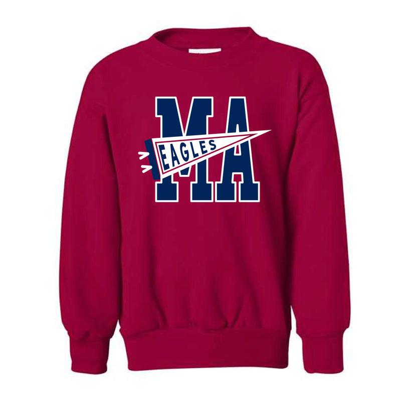 The MA Eagles Flag | Youth Deep Red Crewneck Sweatshirt