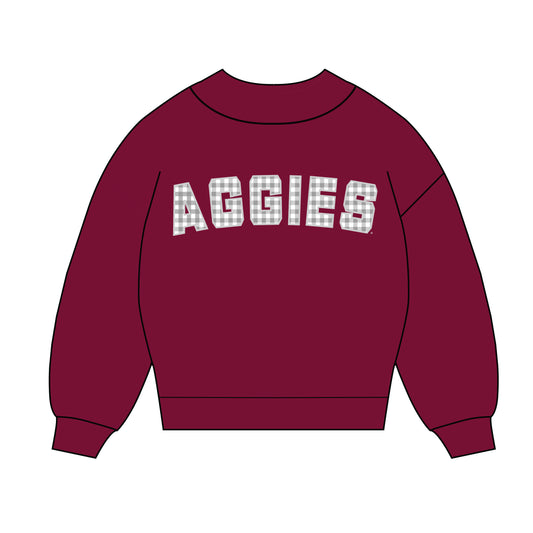 The Mallory Mockneck Texas A&M Gingham | Deep Maroon