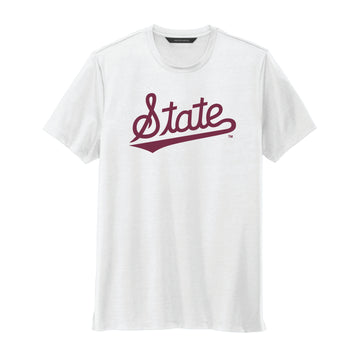 The State Baseball Script | White Jersey Crewneck Tee