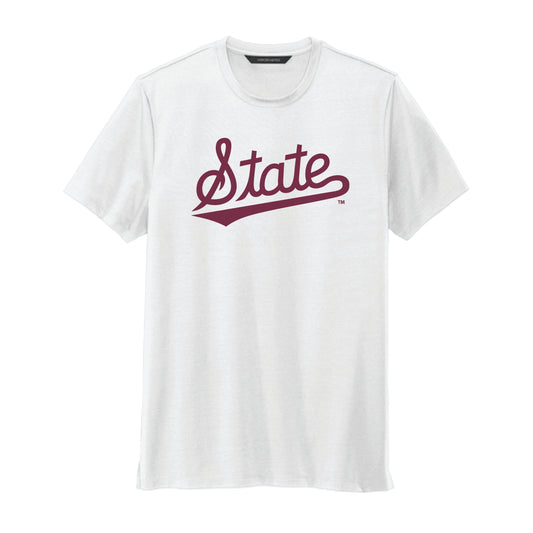 The State Baseball Script | White Jersey Crewneck Tee