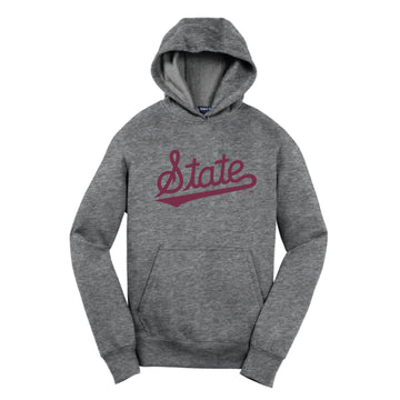 The State Baseball Script | Youth Vintage Heather Hoodie