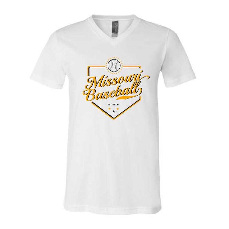 The Missouri Baseball Plate | Adult White V-Neck Tee