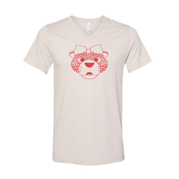 The Miss Pawla Outline Head | Adult Heather Dust V-Neck Tee