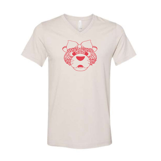 The Miss Pawla Outline Head | Adult Heather Dust V-Neck Tee
