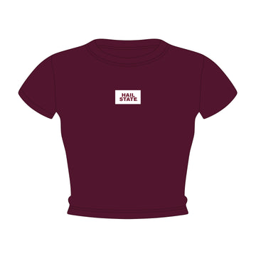 The Raegan Ribbed Baby Tee Hail State Woven Label | Deep Maroon
