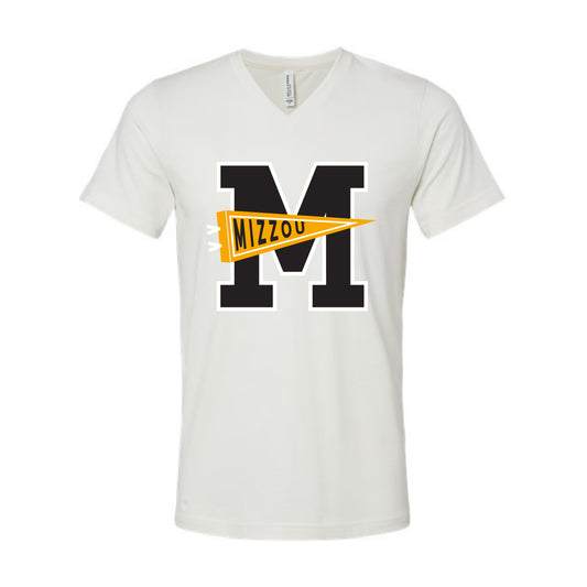 The Mizzou Pennant | Vintage White V-Neck Tee