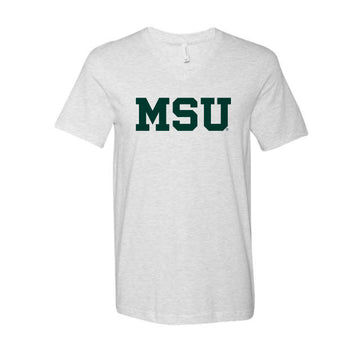 The MSU Block Logo | Ash V-Neck Tee