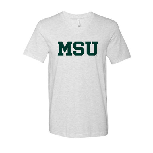 The MSU Block Logo | Ash V-Neck Tee