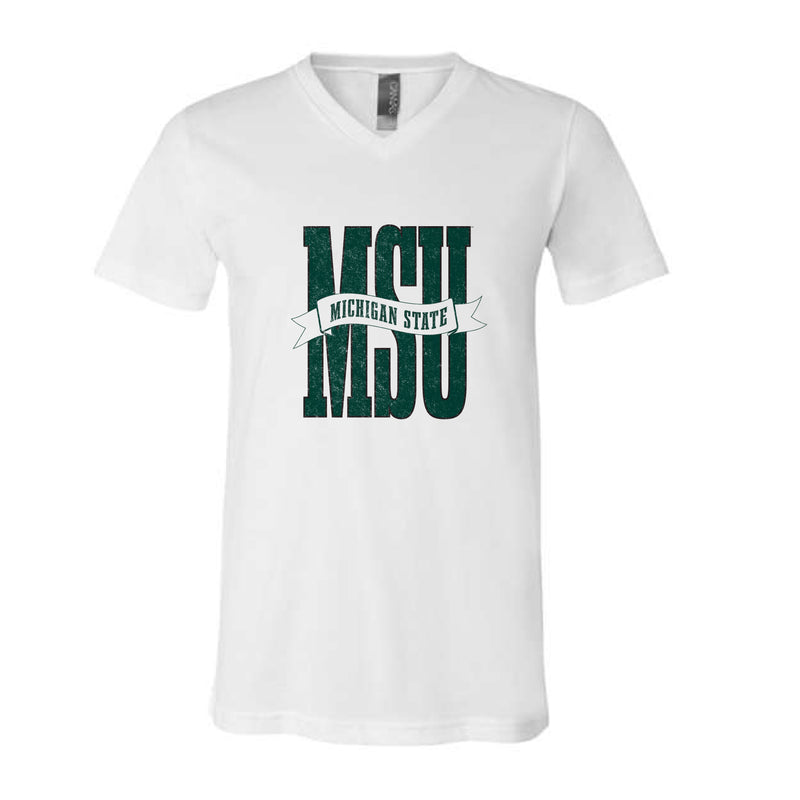 The MSU Banner | White V-Neck Tee