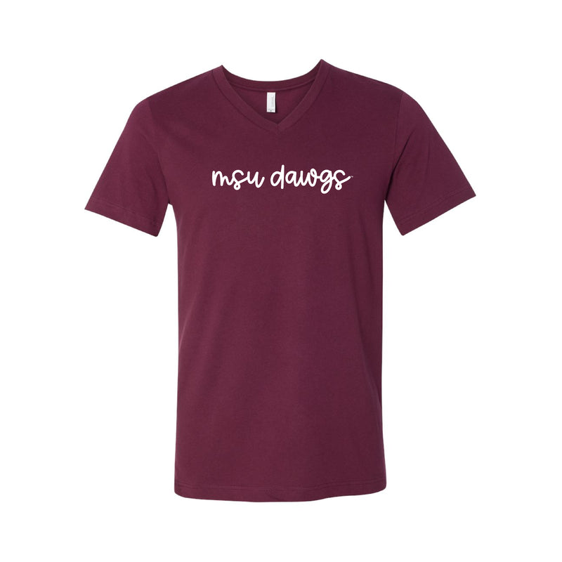 The MSU Dawgs Cursive | Maroon V-Neck Tee