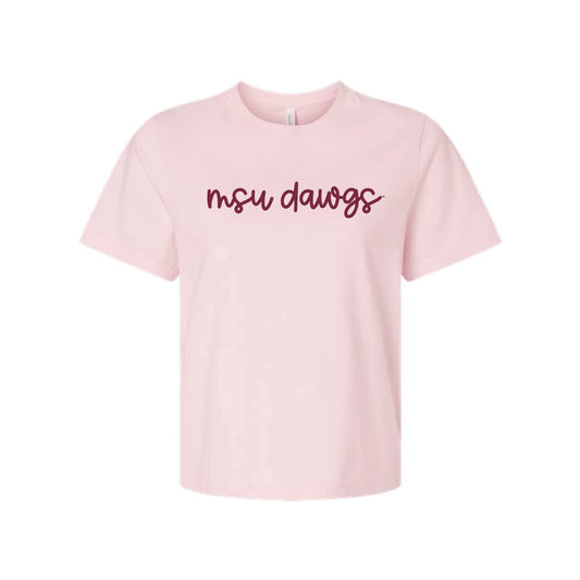 The MSU Dawgs Cursive | Soft Pink Tee